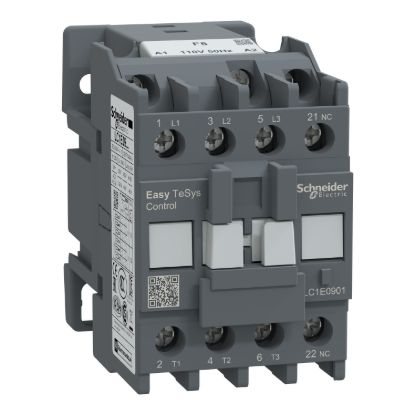 Picture of Contactor,Easy TeSys Control,LC1E,3P(3NO),AC-3,<=440V,9A,110V AC coil,50Hz,1NC auxiliary contact