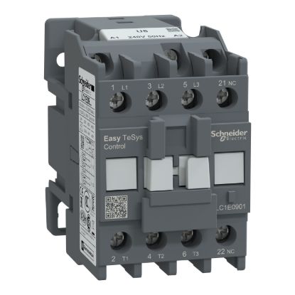 Picture of Contactor,Easy TeSys Control,LC1E,3P(3NO),AC-3,<=440V,9A,240V AC coil,50Hz,1NC auxiliary contact