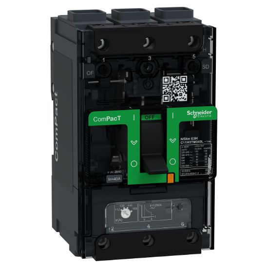 Picture of Circuit breaker, ComPacT NSXm 63H, 70kA/415VAC, 3 poles, TMD trip unit 40A, EverLink lugs