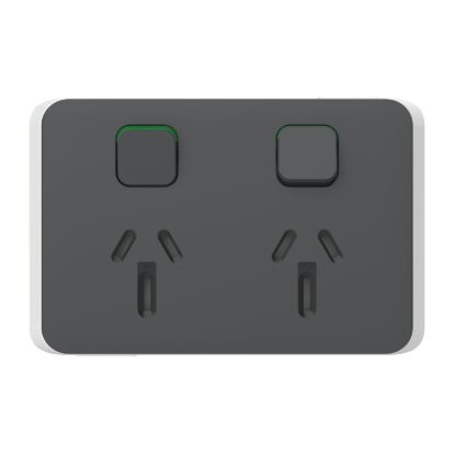 Picture of Double Power Point Skin, Clipsal Iconic, Horizontal Mount, 15A, 250V, Clip-On