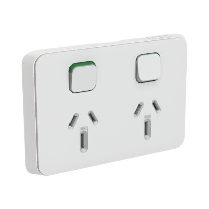 Picture of Double Power Point Skin, Clipsal Iconic, Horizontal Mount, 15A, 250V, Clip-On