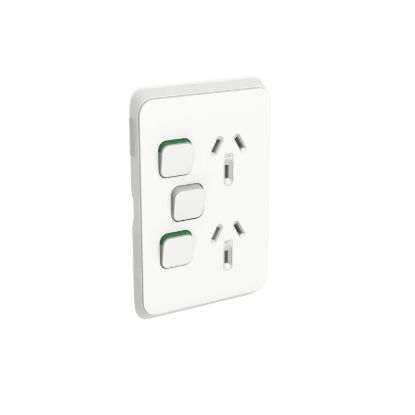 Picture of Double Power Point Skin with Extra Switch, Clipsal Iconic, Vertical Mount, 250V, 10A, Clip-On