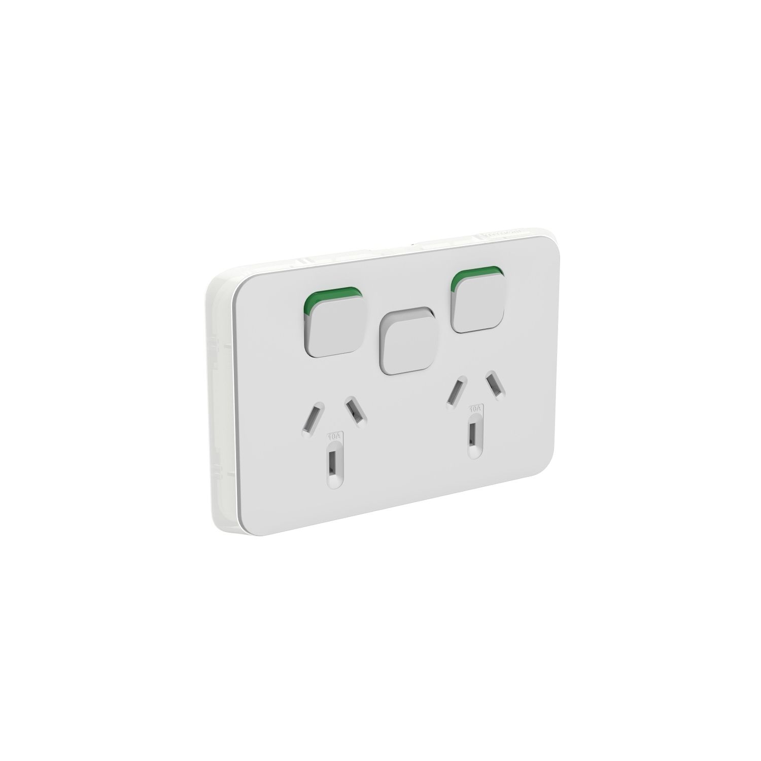 Picture of Double Power Point Skin with 1 extra switch, Clipsal Iconic, Horizontal Mount, 250V, 10A, Clip-On
