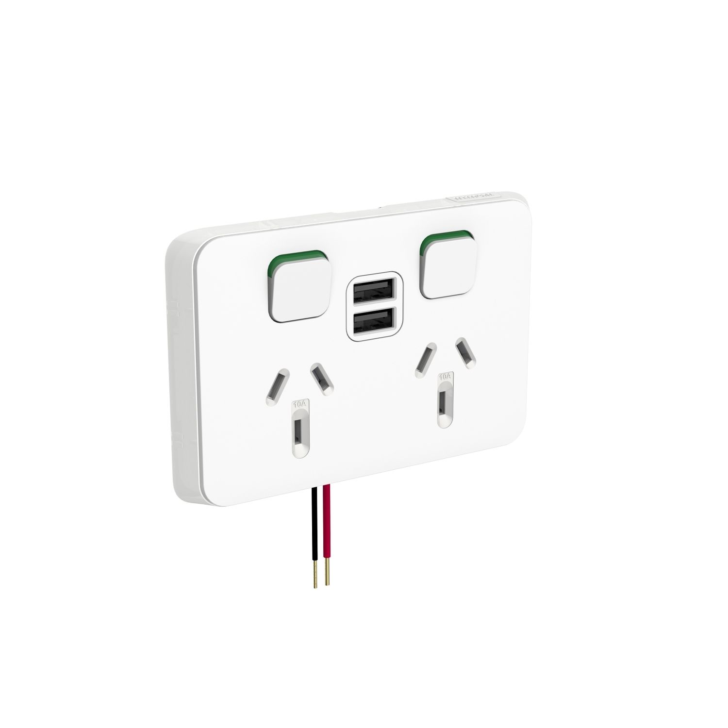Picture of Double Power Point with Dual USB Charger, Clipsal Iconic, Horizontal Mount, 250V, 10A