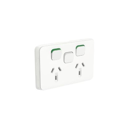 Picture of Double Switch Power Point, Clipsal Iconic, Horizontal Mount, 250 V 10A, Removable Extra Switch Less Mechanism