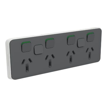Picture of Quad Power Point Skin with 2 extra switches, Clipsal Iconic, Horizontal Mount, 250V, 10A, Clip-On