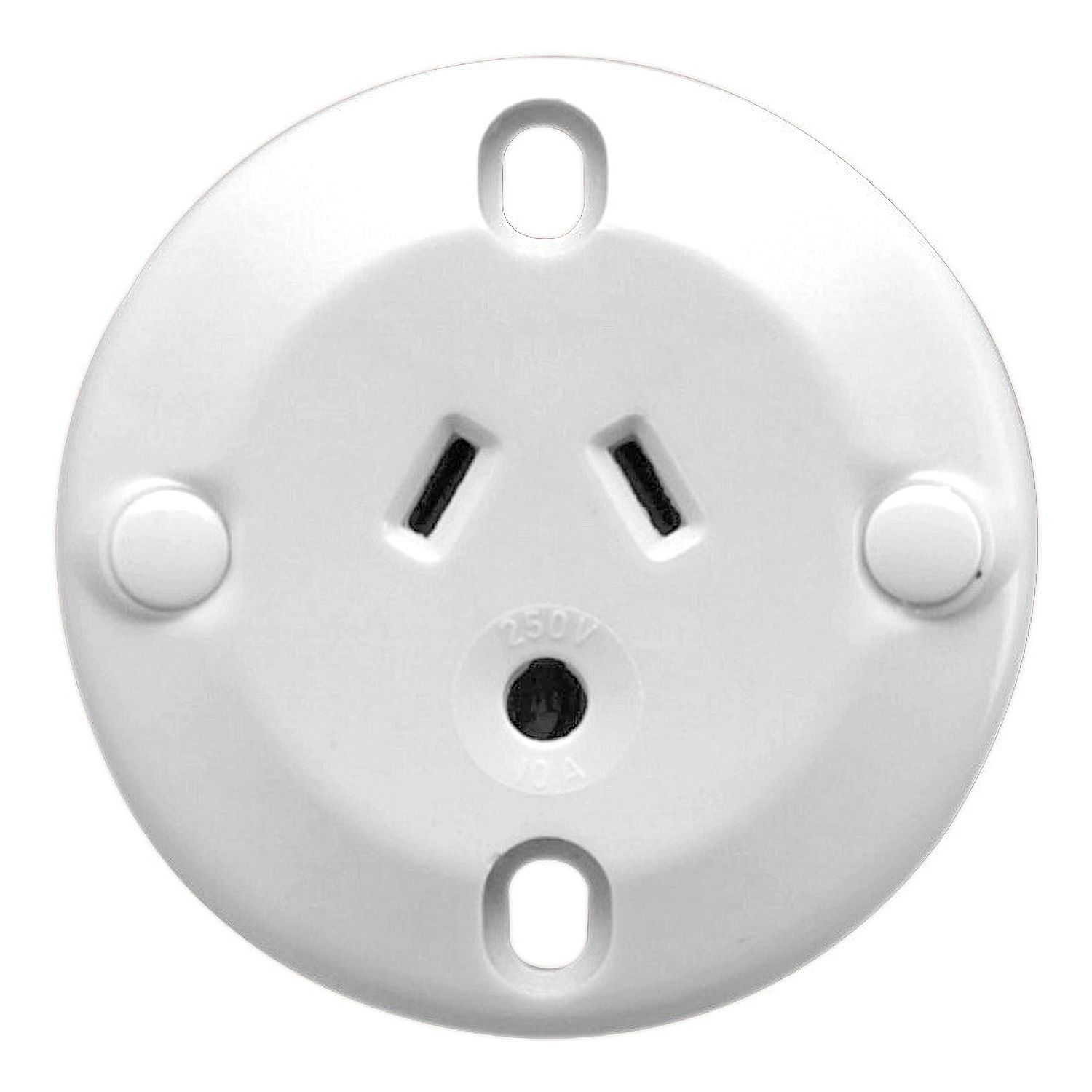 Picture of Single Socket Outlet, Standard Series, 250VAC, 10A, 3 PIN, Flush Mount, Round Earth Pin