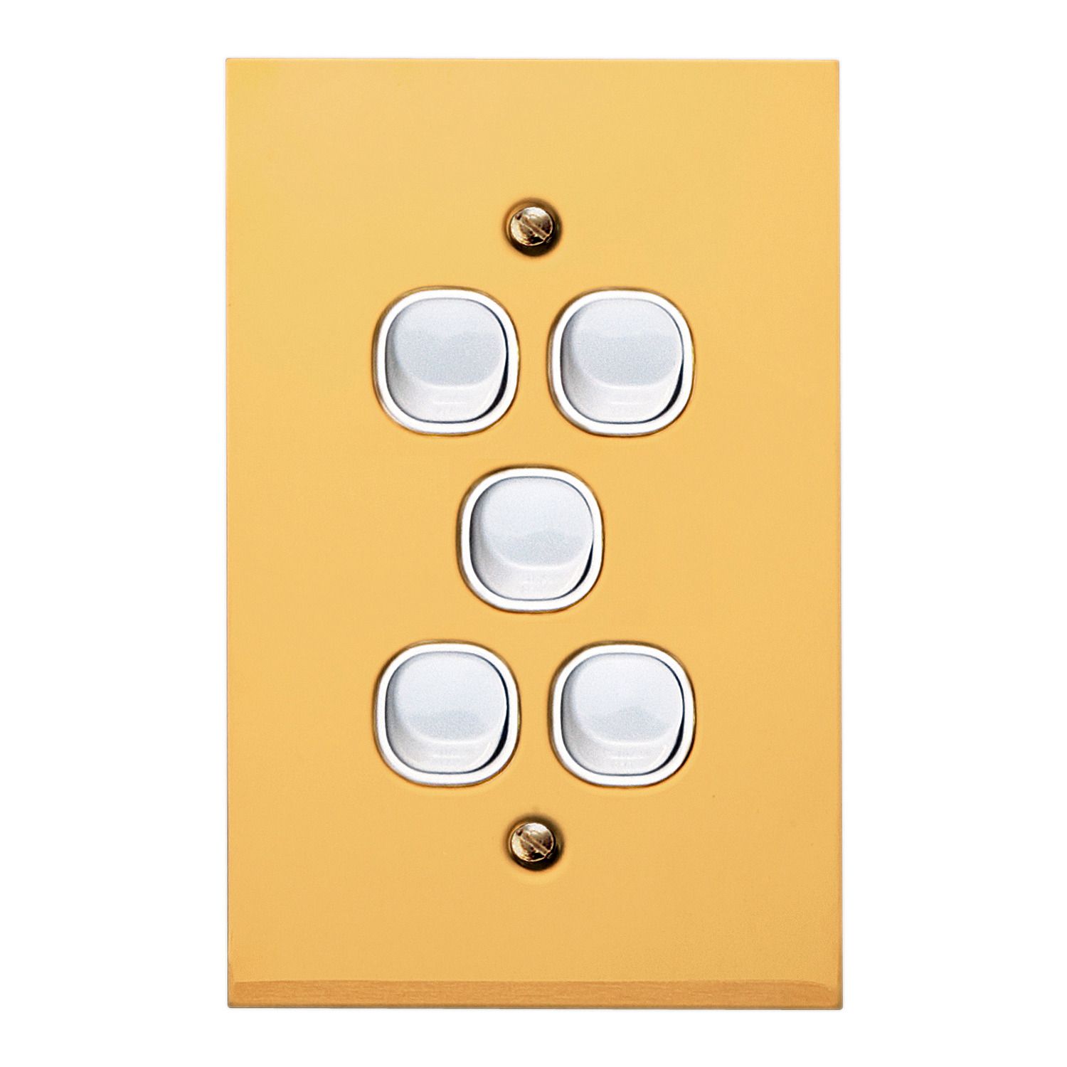 Picture of Flush Switch, Metal Plate Series, 5 Gang, 250VAC, 10A, Range, BBSL Style, Standard, Vert