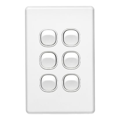 Picture of Flush Switch, Classic C2000 Series, 6 Gang, 250VAC, 10A, Standard, Vertical