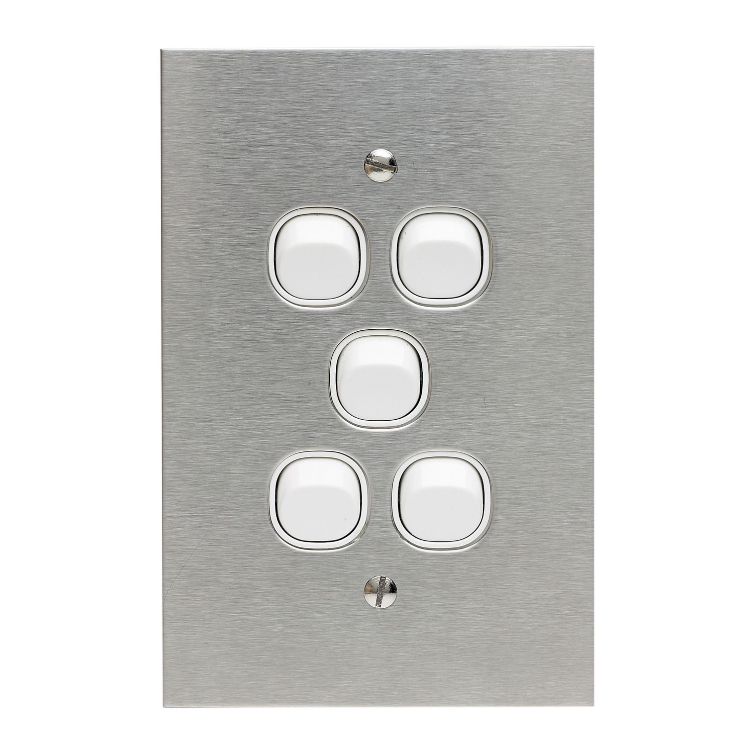 Picture of Flush Switch, Metal Plate Series, 5 Gang, 250VAC, 10A, Range, BSL Style, Standard, Vert