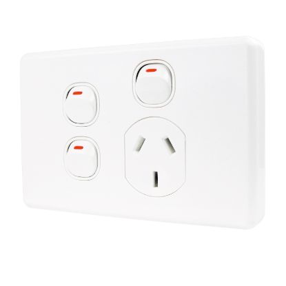 Picture of Switched Socket Outlet, Classic C2000 Series, Single, 250V, 10A, 2 Removable Extra Switch