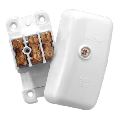 Picture of Junction Box with Cover, Clipsal - General Accessories, and three x two screw Terminals