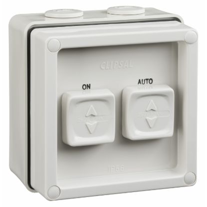 Picture of Surface Switch, Clipsal - 56 Series, 2 Gang, 1 Pole, 250VAC, 10A, Twin Sliding, Auto/Man/On/Off