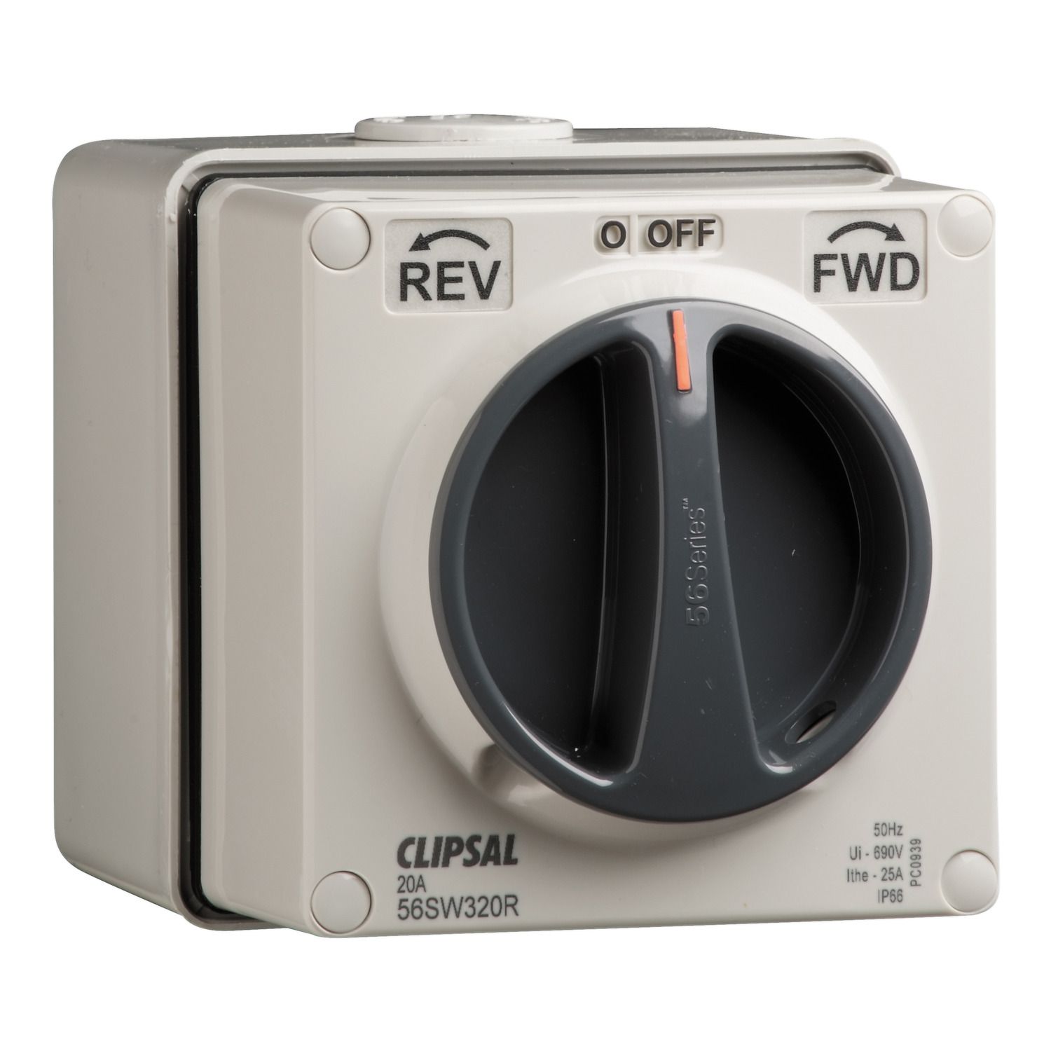 Picture of Surface Switch, Clipsal - 56 Series, 1 Gang, 3 Pole, 500VAC, 20A, Reversing and Changeover