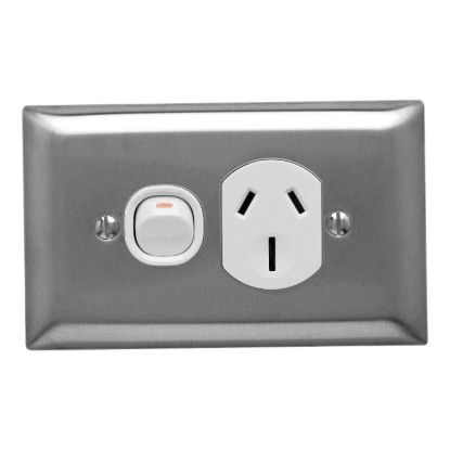 Picture of Single Switch Socket Outlet, Metal Plate Series, 250V, 15A, A Style Deep Curved Plate