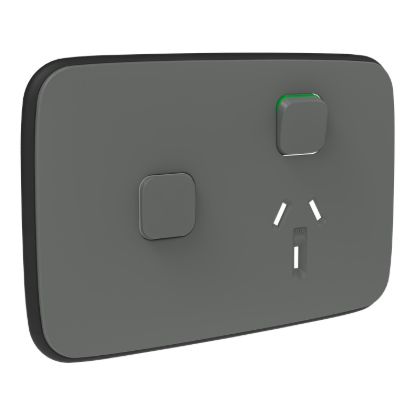 Picture of Essence Single Power Point Skin with 1 extra switch, Clipsal Iconic, Horizontal Mount, 250V, 10A, Clip-On