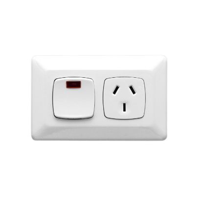 Picture of Single Switch Socket Outlet 250V, Prestige Series, 10A, Horizontal, Standard Size, Neon