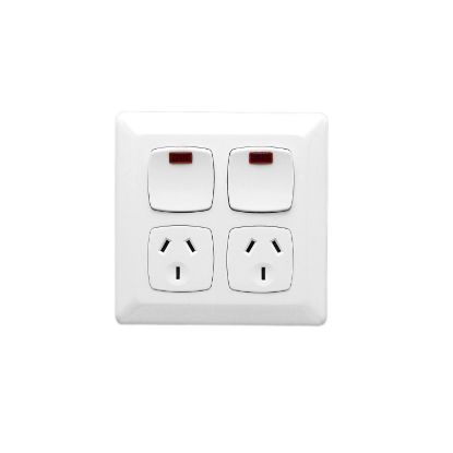 Picture of Twin Switch Socket Outlet 250V, Prestige Series, 10A, Vertical, Large Format Size, Neon