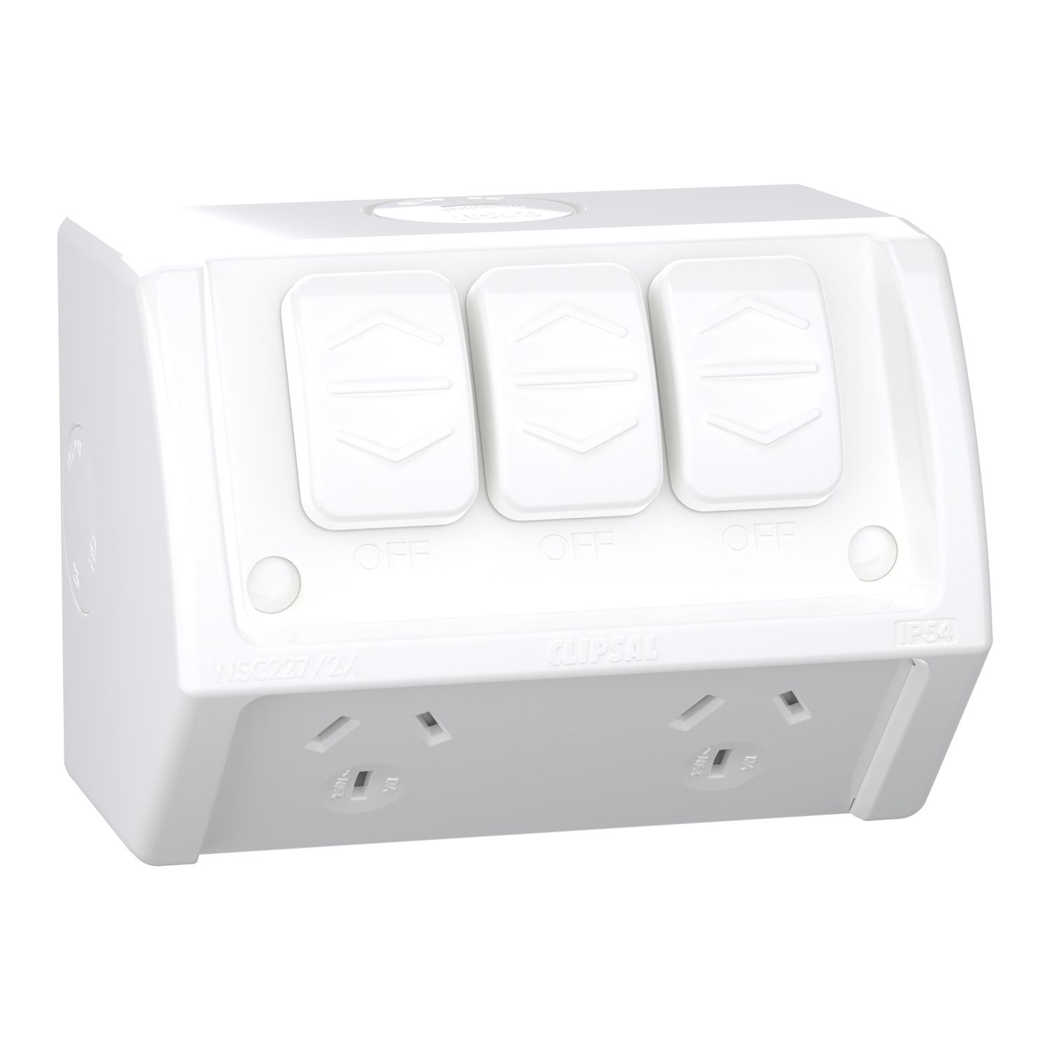 Picture of Twin Socket with Extra Switch, Weathershield, 10A, 250VAC, IP54