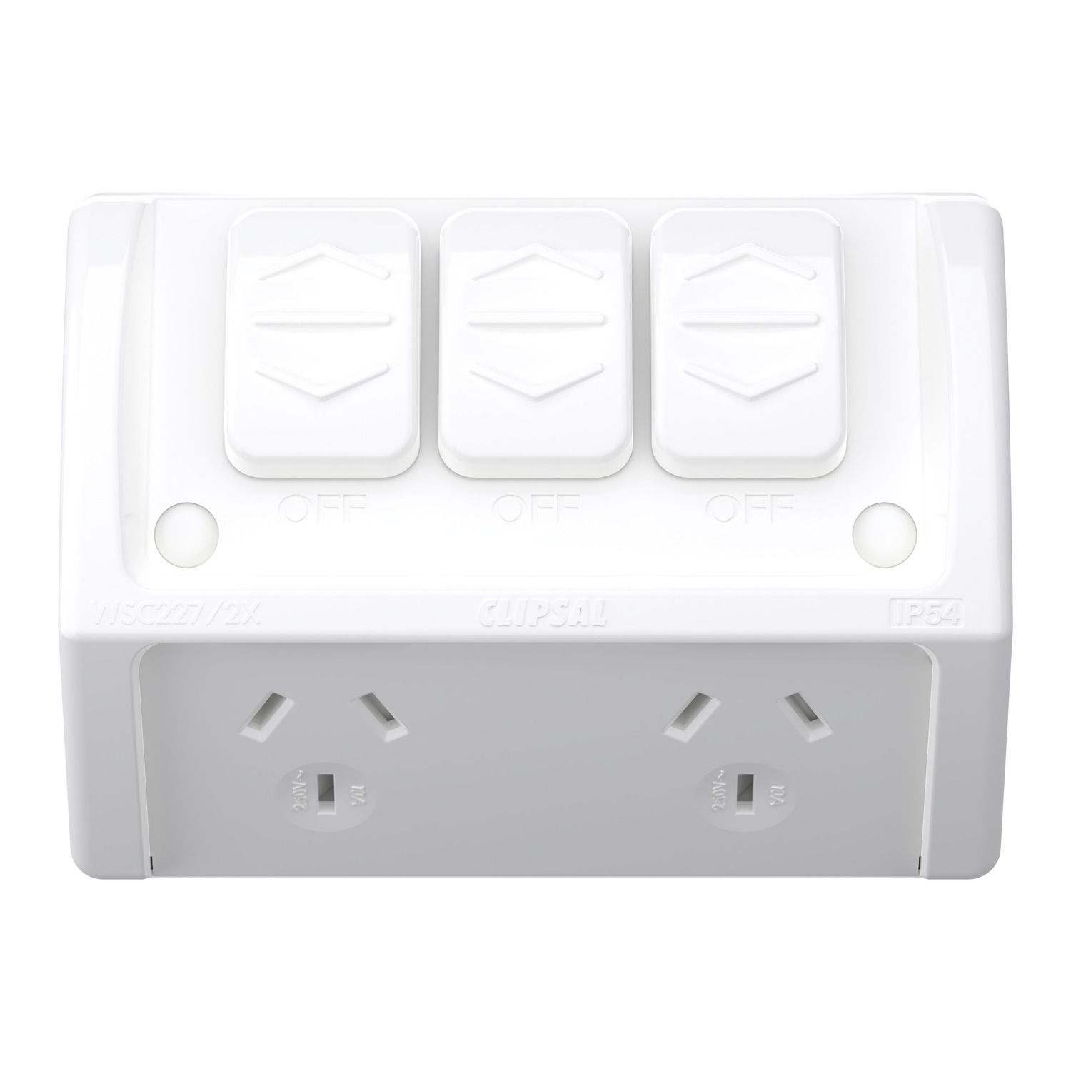 Picture of Twin Socket with Extra Switch, Weathershield, 10A, 250VAC, IP54