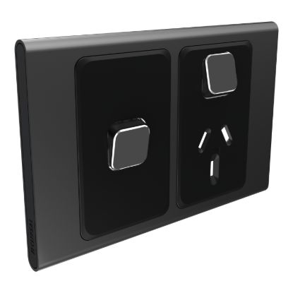 Picture of Styl Single Power Point Skin with 1 extra switch, Clipsal Iconic, Horizontal Mount, 250V, 10A