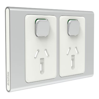 Picture of Styl Double Power Point Skin, Clipsal Iconic, Horizontal Mount, 250V, 10A