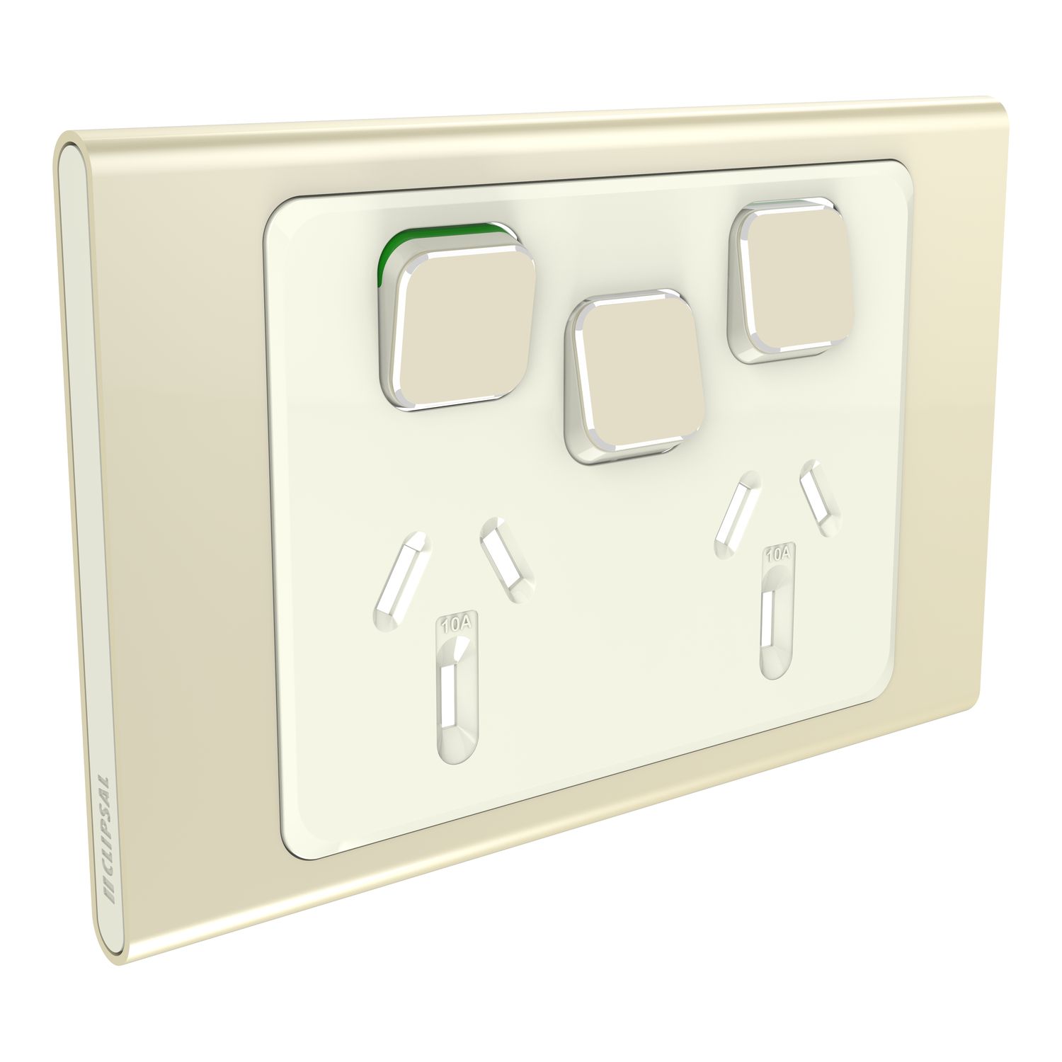 Picture of Styl Double Power Point Skin with 1 extra switch, Clipsal Iconic, Horizontal Mount, 250V, 10A