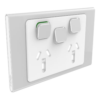 Picture of Styl Double Power Point Skin with 1 extra switch, Clipsal Iconic, Horizontal Mount, 250V, 10A