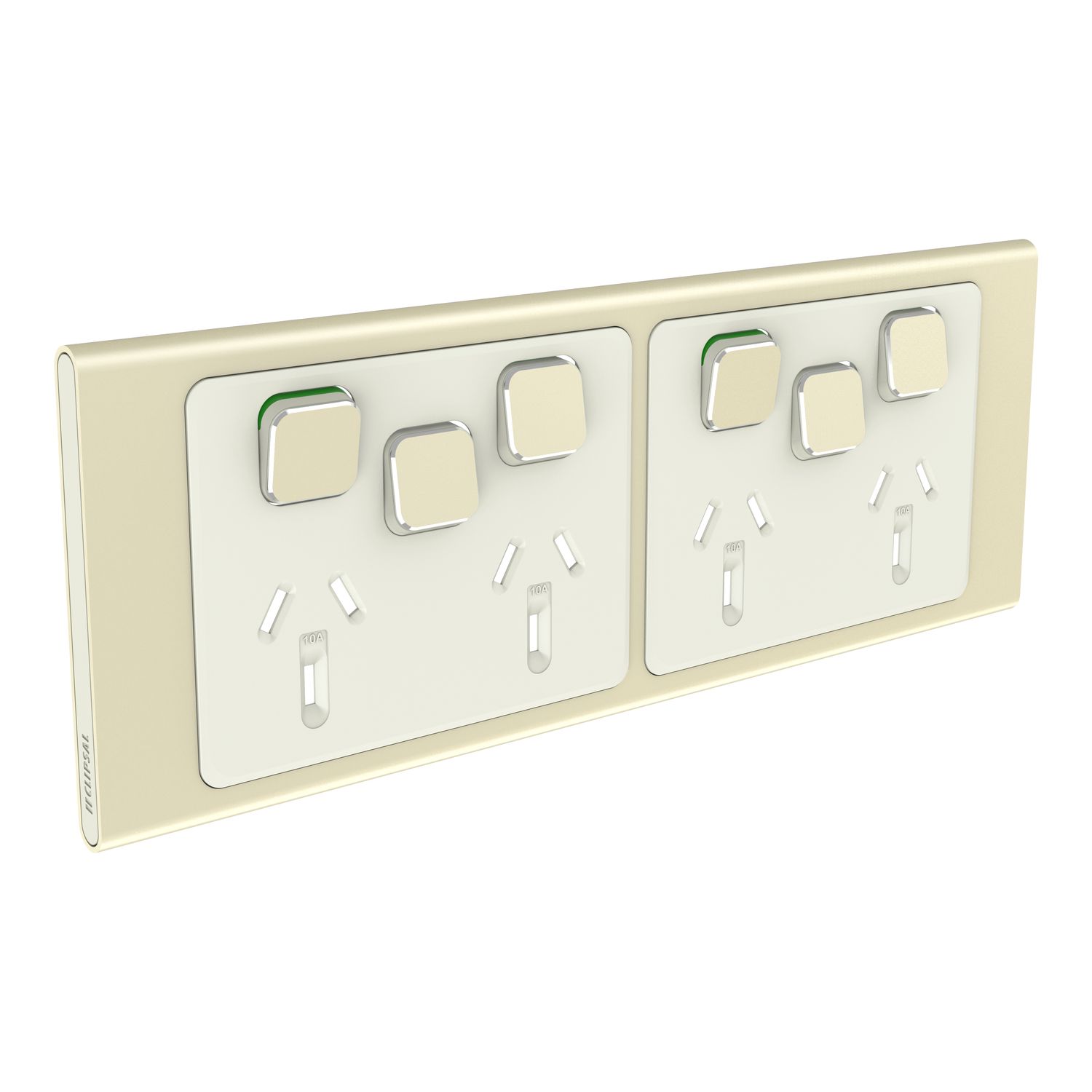 Picture of Styl Quad Power Point Skin with 2 extra switches, Clipsal Iconic, Horizontal Mount, 10A, 250V
