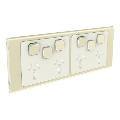 Picture of Styl Quad Power Point Skin with 2 extra switches, Clipsal Iconic, Horizontal Mount, 10A, 250V