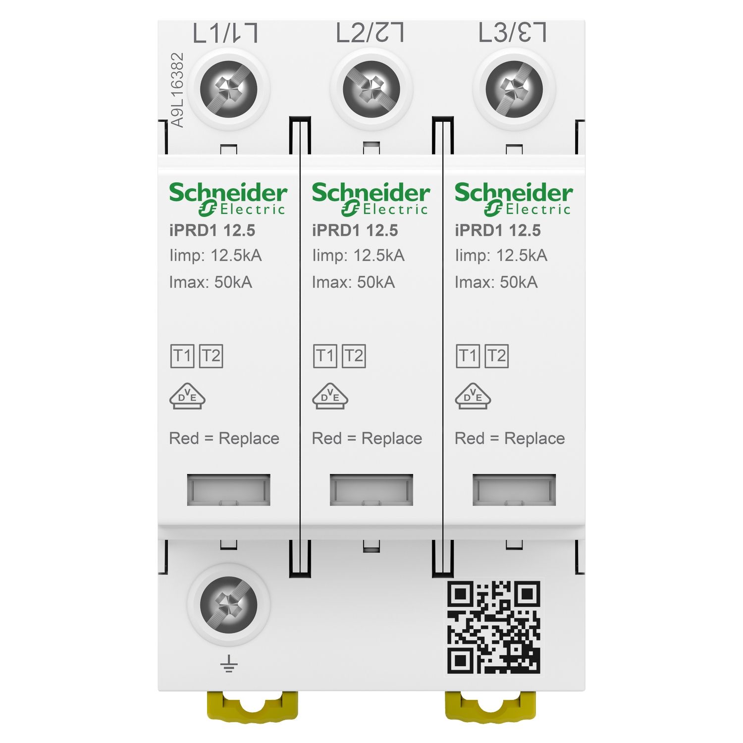 Picture of Modular surge arrester with pluggable cartridge, Acti9 iPRD1 12.5, 3 P, 350 V, with remote transfert