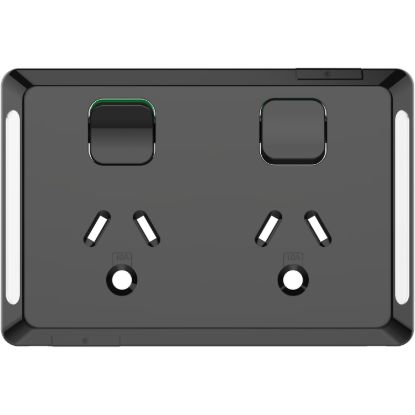 Picture of Twin Power Point Skin, Pro Series, Horizontal Mount, Round Earth, 250V, 10A, Clip-On