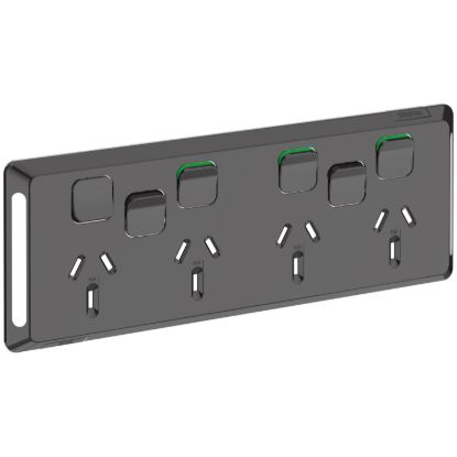 Picture of Quad Power Point Skin with 2 extra switches, Pro Series, Horizontal Mount, 250V, 10A, Clip-On