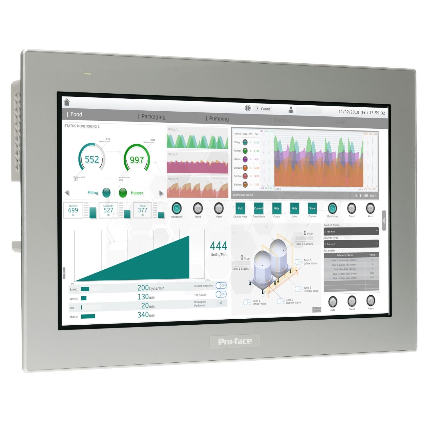 Picture of 15"W touch panel display, 2COM, 2Ethernet, USB host&device, 24VDC