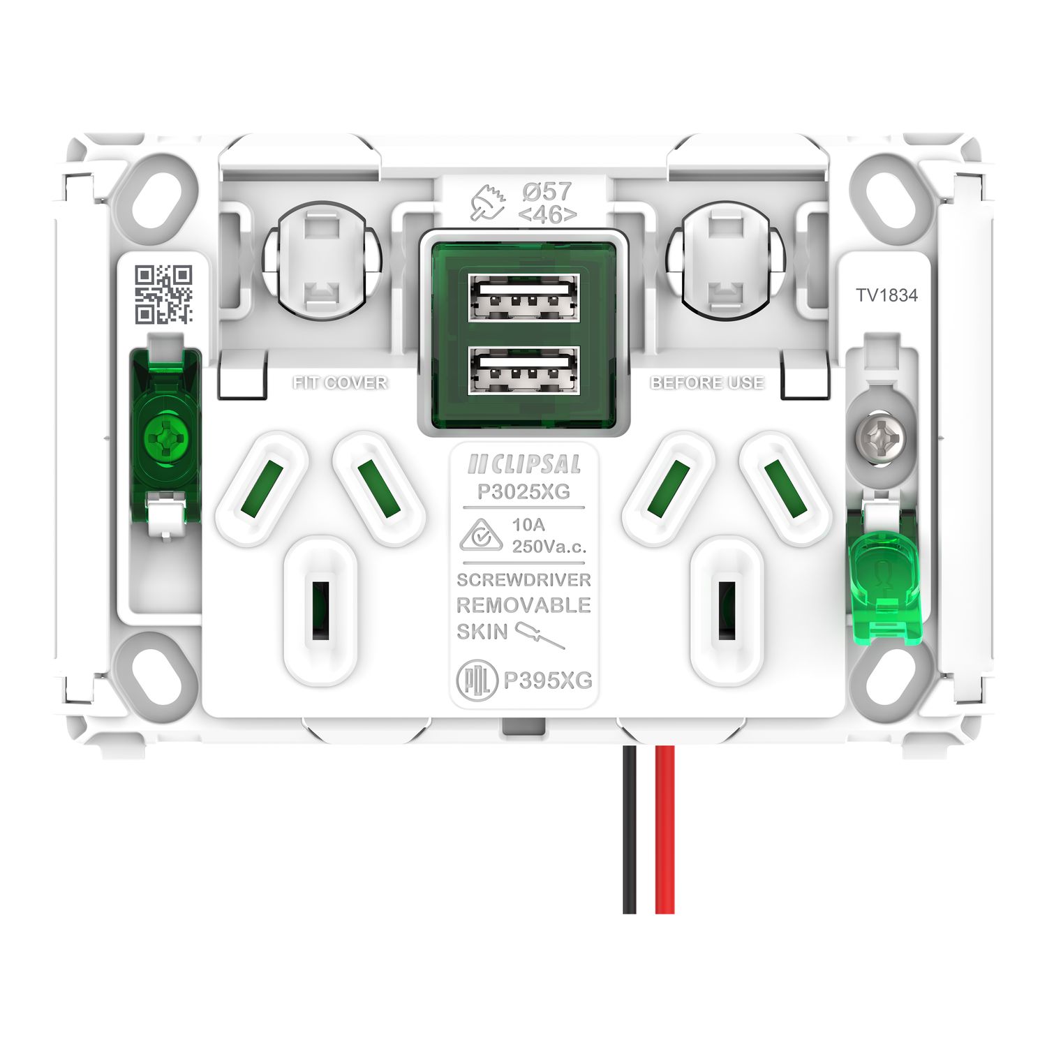 Picture of Twin Power Point Grid, Pro Series, Horizontal Mount,1Ex2USBCHRG, Type A+A, 10A, 250V