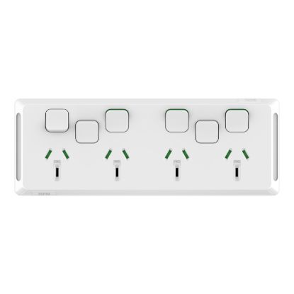 Picture of Quad Power Point with 2 extra switches, Pro Series, Horizontal Mount, 250V, 10A, Less Mechanisms