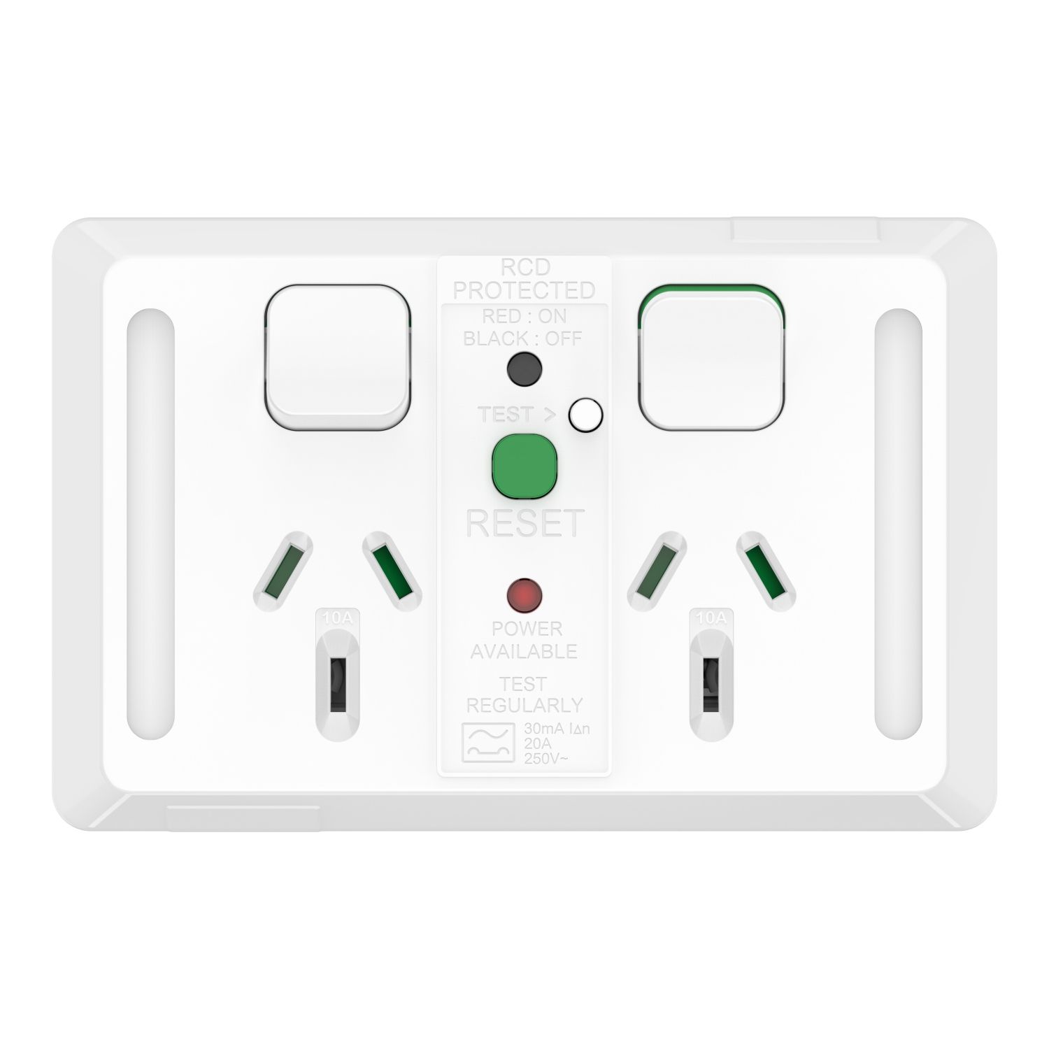 Picture of Twin Power Point, Pro Series, Horizontal Mount, 30mA RCD 10A, 250V
