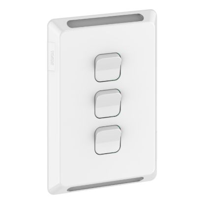 Picture of Flush Switch, Pro Series, Vertical Mount, 3 Gang, 1-Way/2-Way, 230/240V, 20A, /16AX