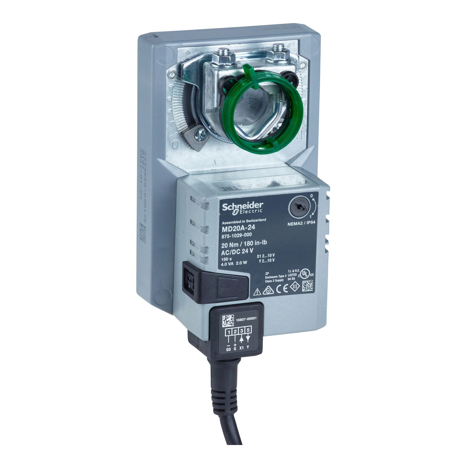 Picture of MD20A Electric Damper Actuator, Modulating, 2-10Vdc, Non-Spring Return, 24Vac/dc, 1m Cable, 20Nm, IP54