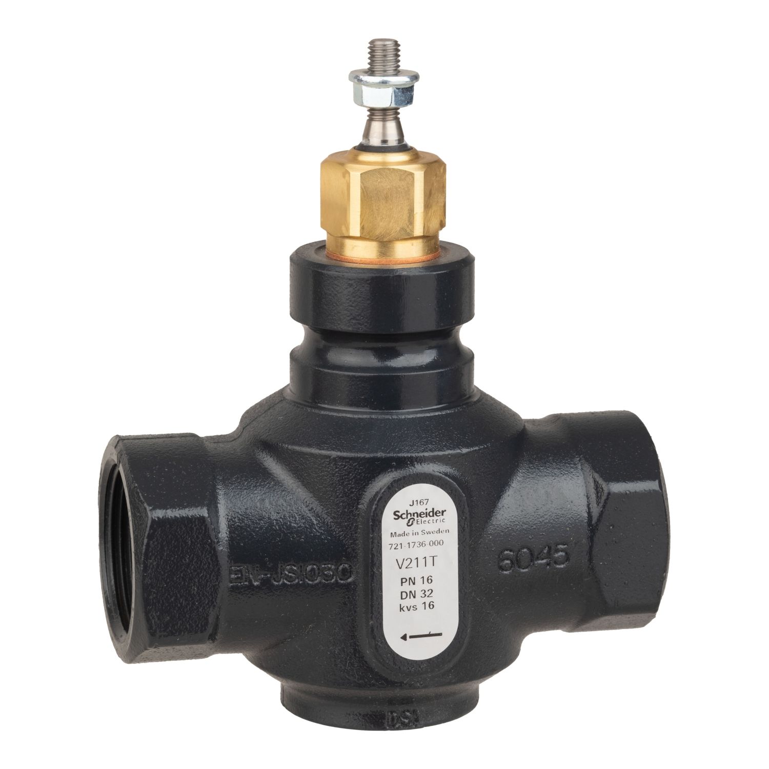 Picture of Venta V211T Globe Valve, 2-Way, PN16, Rp 1 1/4 Internal thread, DN32, 16 Kvs, Nodular Iron, Brass Plug.