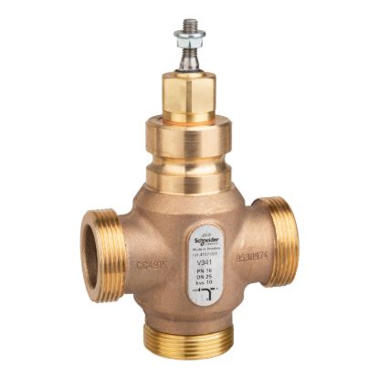 Picture of Venta V341 Globe Valve, 3-Way, PN16, G 1-1/2 External Thread, DN25, Kvs 10, Bronze Body, Stainless Steel Trim.