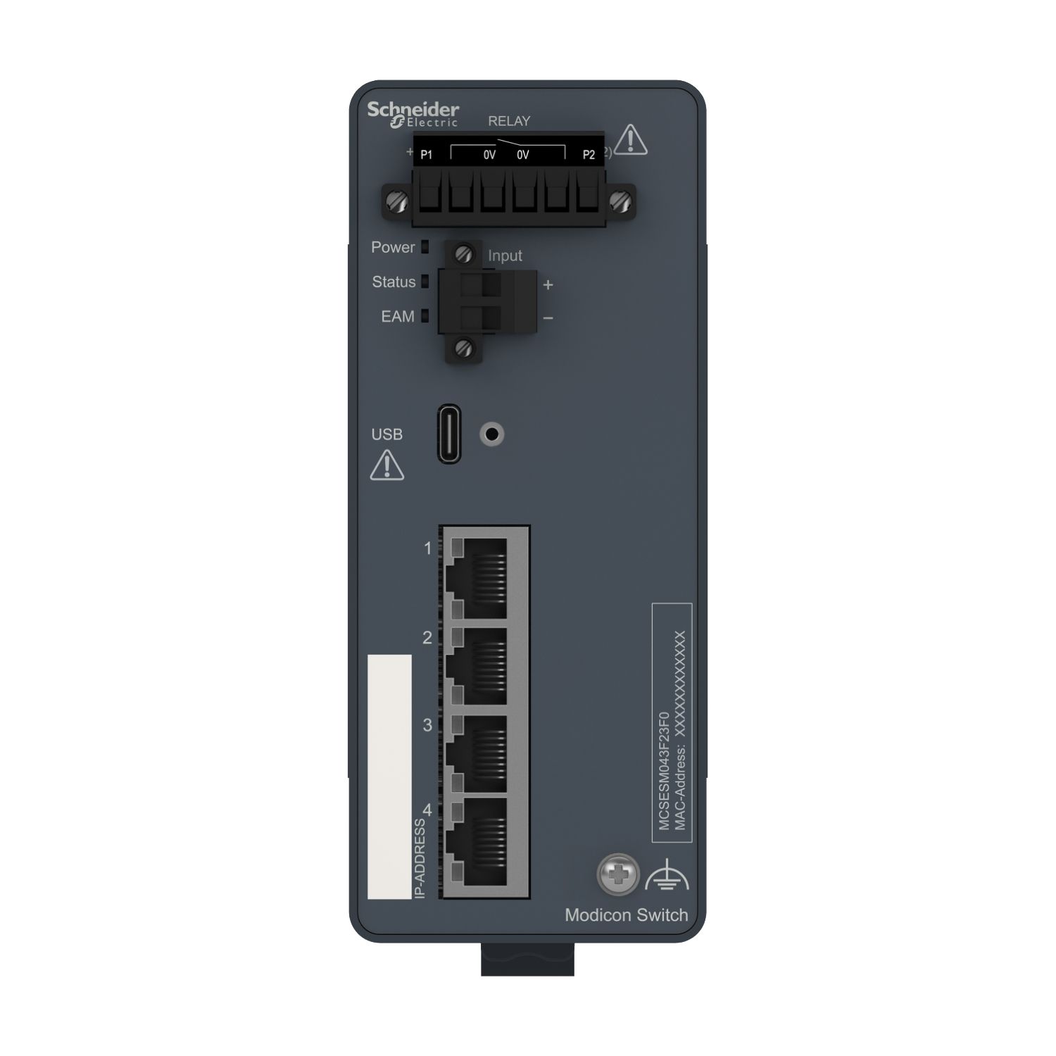 Picture of network switch, Modicon Networking, managed switch, 4 ports for copper