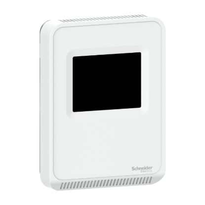 Picture of Sensor, SpaceLogic SLA Series, air quality, CO2, VOC, humidity, temperature, room, color touchscreen, analog outputs, matte white housing