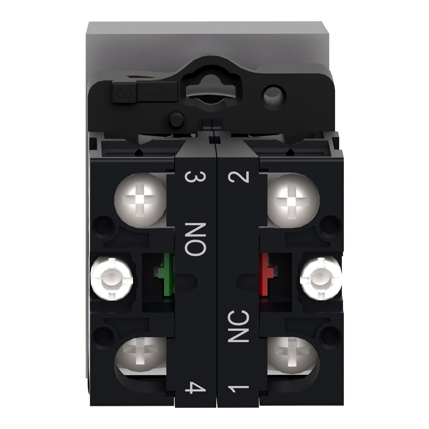 Picture of Double headed push button, Easy Harmony XA2, plastic, 22mm, 1 green flush marked I + 1 red flush marked O, 1NO + 1NC