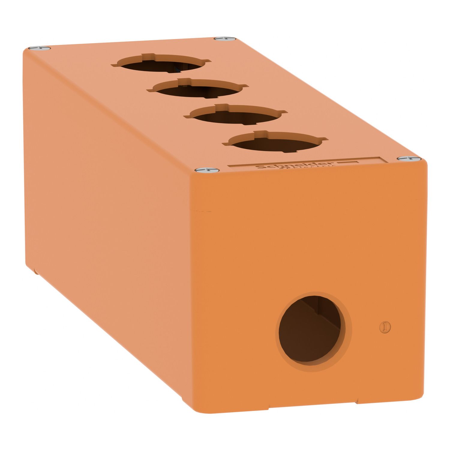 Picture of Empty control station, Harmony XAP, XB2 SL, zinc alloy, orange, M25, 4 cut outs 30mm with notches, 80x220x77mm