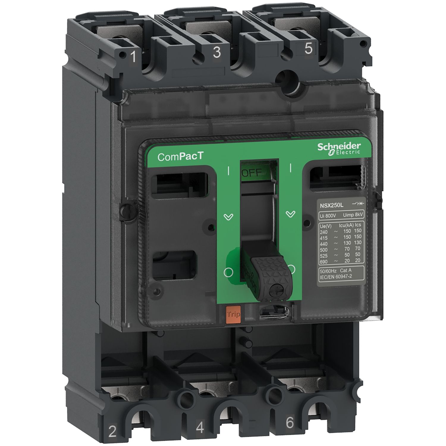 Picture of Circuit breaker basic frame, ComPacT NSX100L, 150kA/415VAC, 3 poles, 100A frame rating, without trip unit