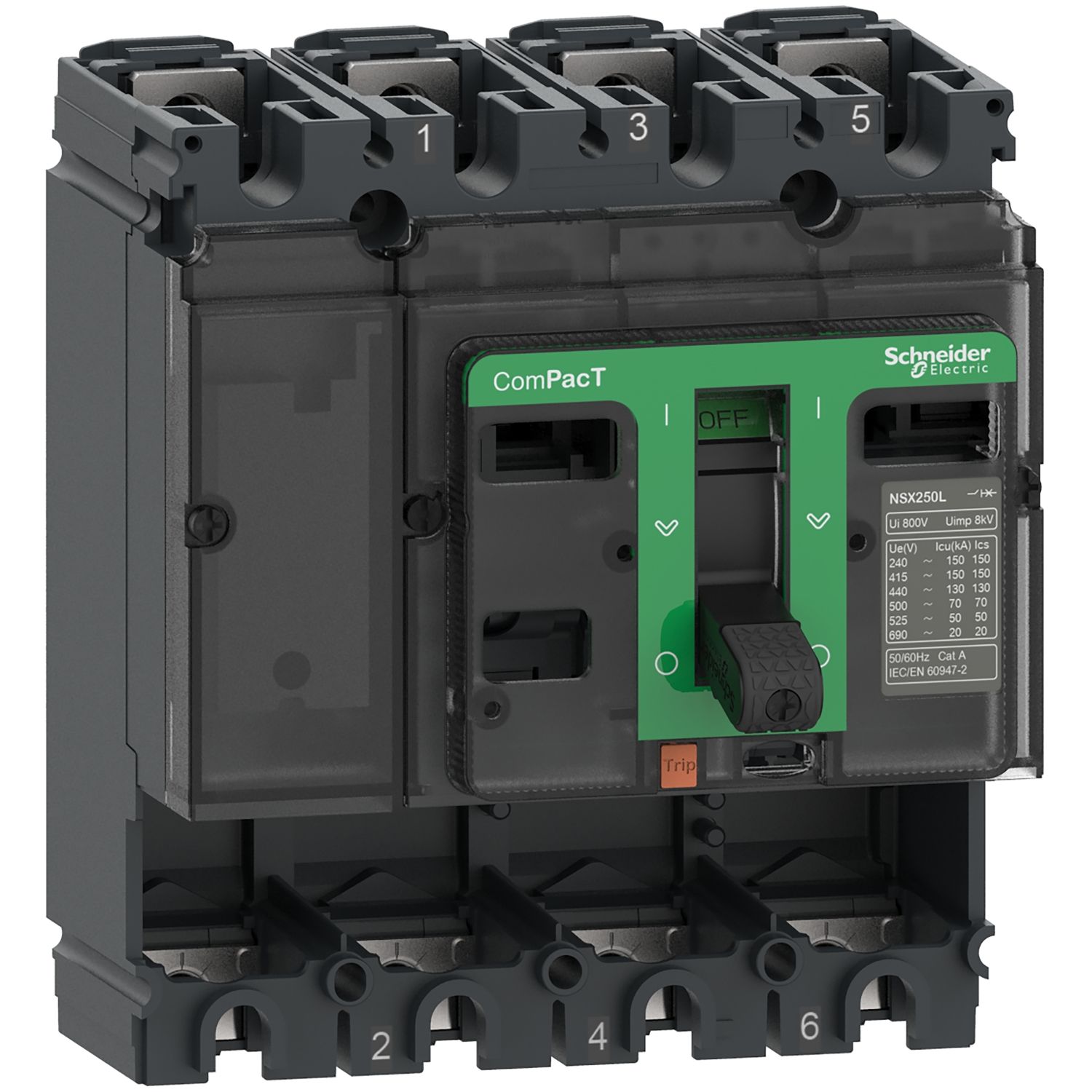 Picture of Circuit breaker basic frame, ComPacT NSX100F, 36kA/415VAC, 4 poles, 100A frame rating, without trip unit