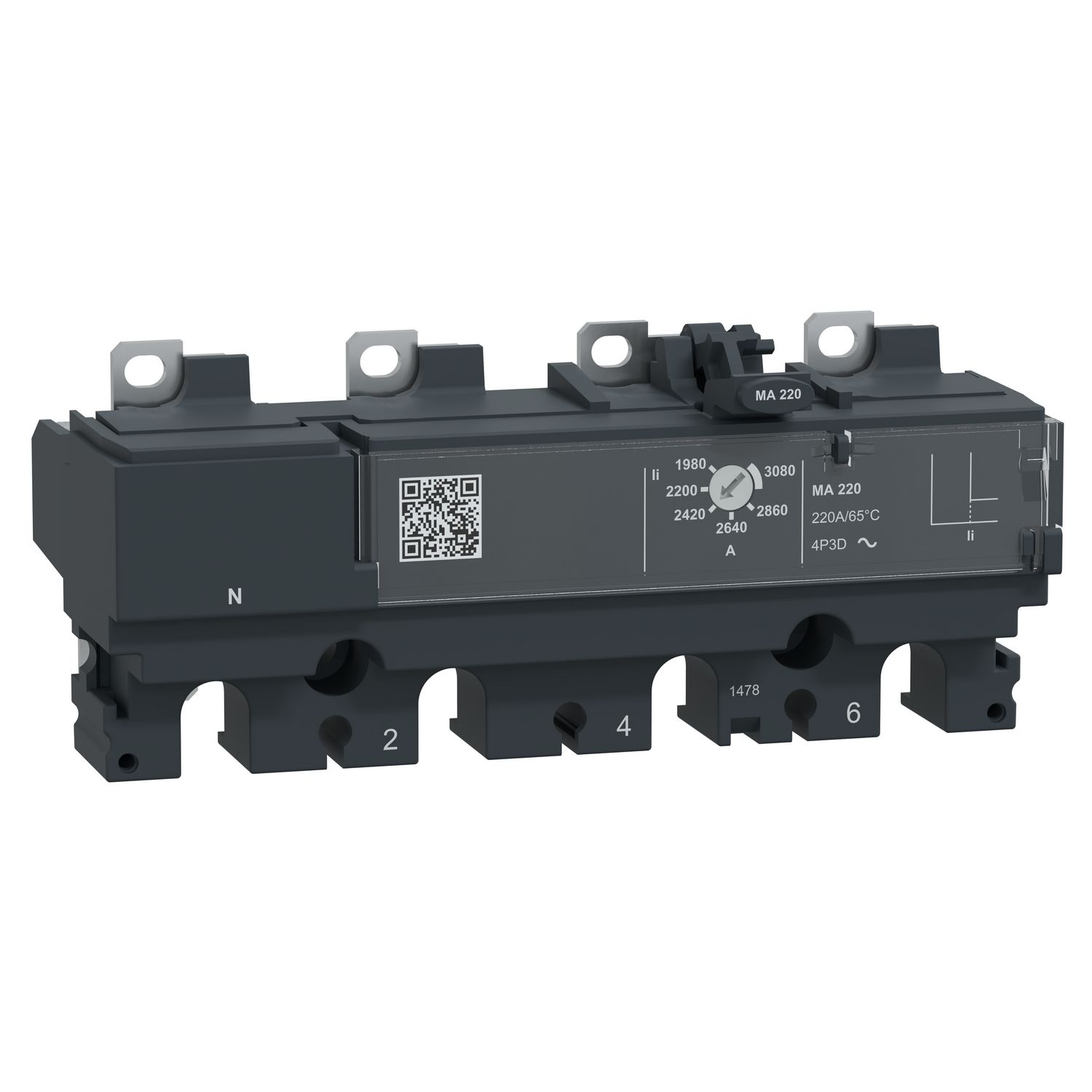 Picture of Trip unit MA220, ComPacT NSX250, 4 poles 3D (neutral not protected), magnetic, motor protection, 220A rating