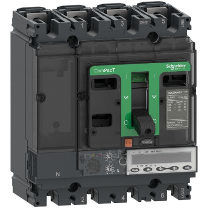 Picture of Circuit breaker, ComPacT NSX250R, 200kA/415VAC, 4 poles, MicroLogic 6.2E trip unit 100A