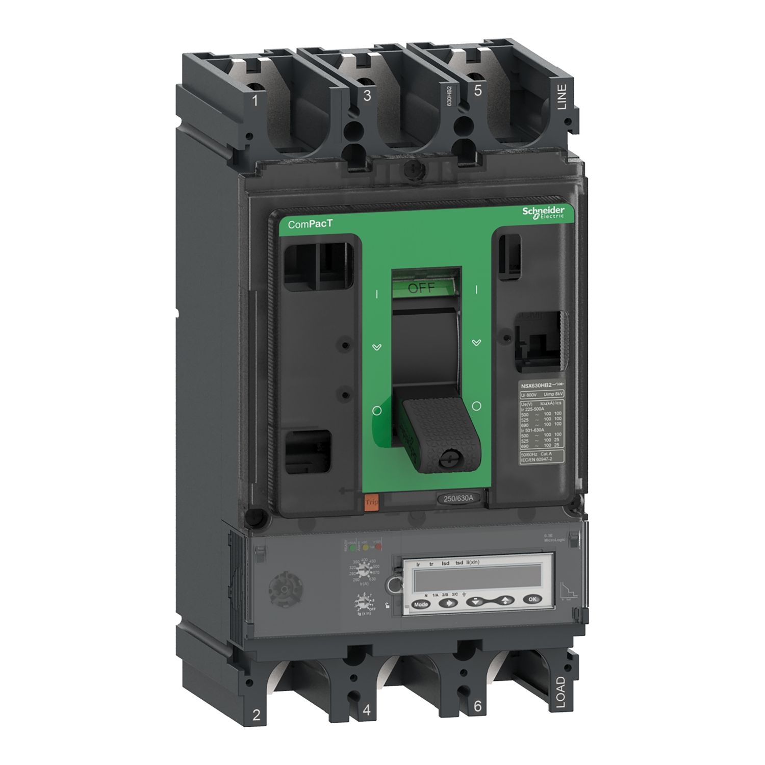 Picture of Circuit breaker, ComPacT NSX400R, 200kA/415VAC, 3 poles, MicroLogic 6.3E trip unit 400A